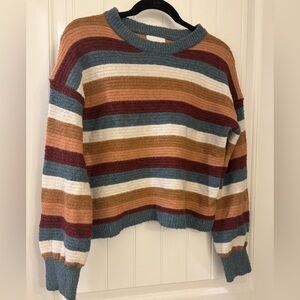 Pink Rose Women's Striped Sweater - Blue, Brown, Cream, Red